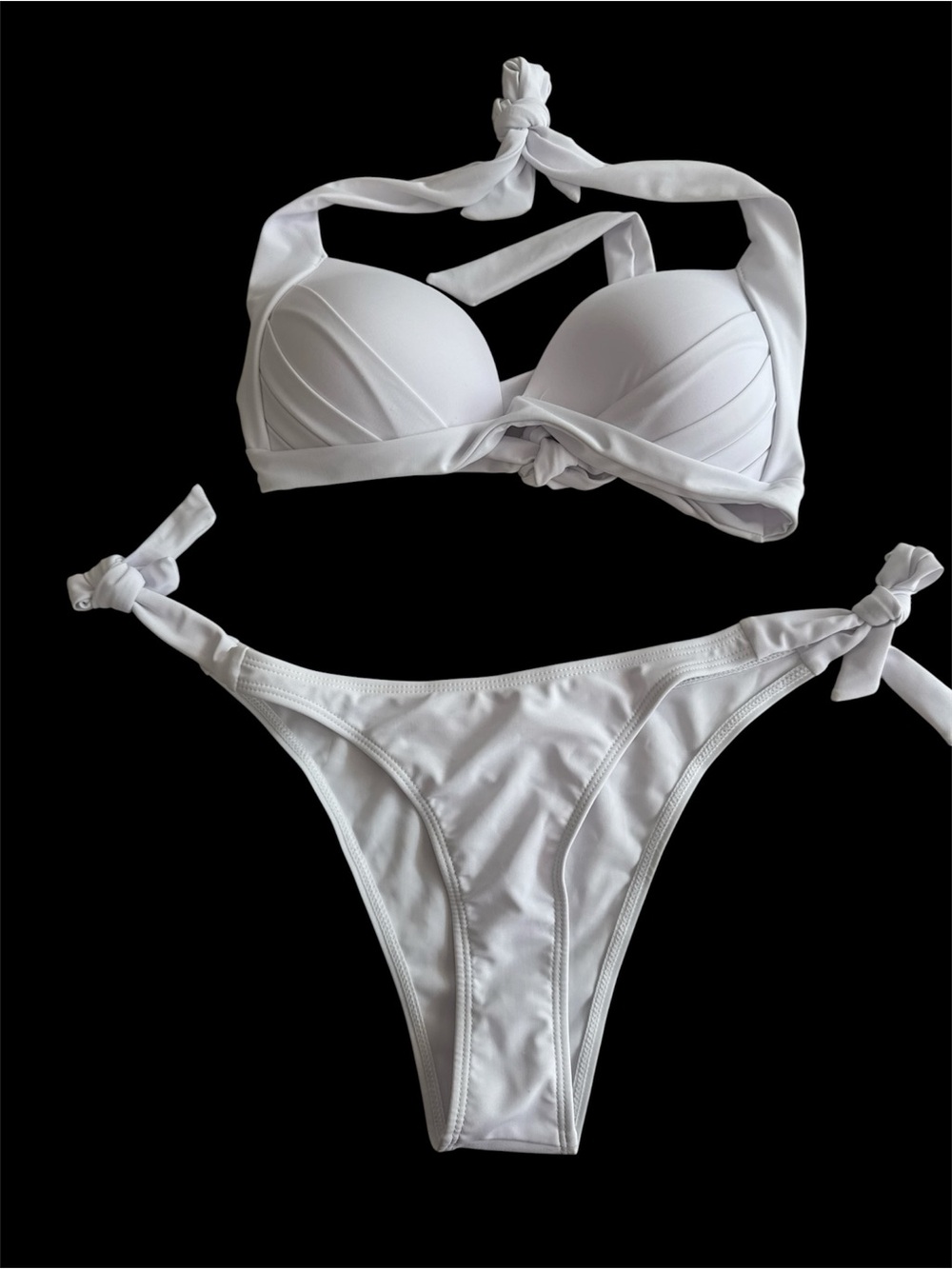 White Halter Tie Bikini Set - Women Swim